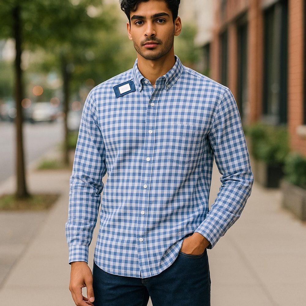 🛍️ #378 NWT Zobello Grey Gingham Shirt - Picture 1 of 3